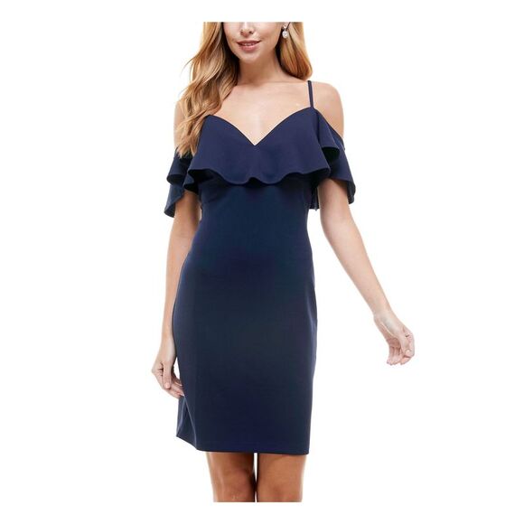 Emerald Sundae Women's Spaghetti Strap V Neck Short Sheath Dress Black Size Large